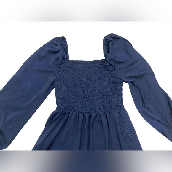 GAP Navy Smocked Bust Square Neck Long Sleeve Midi Dress - Picture 4 of 11
